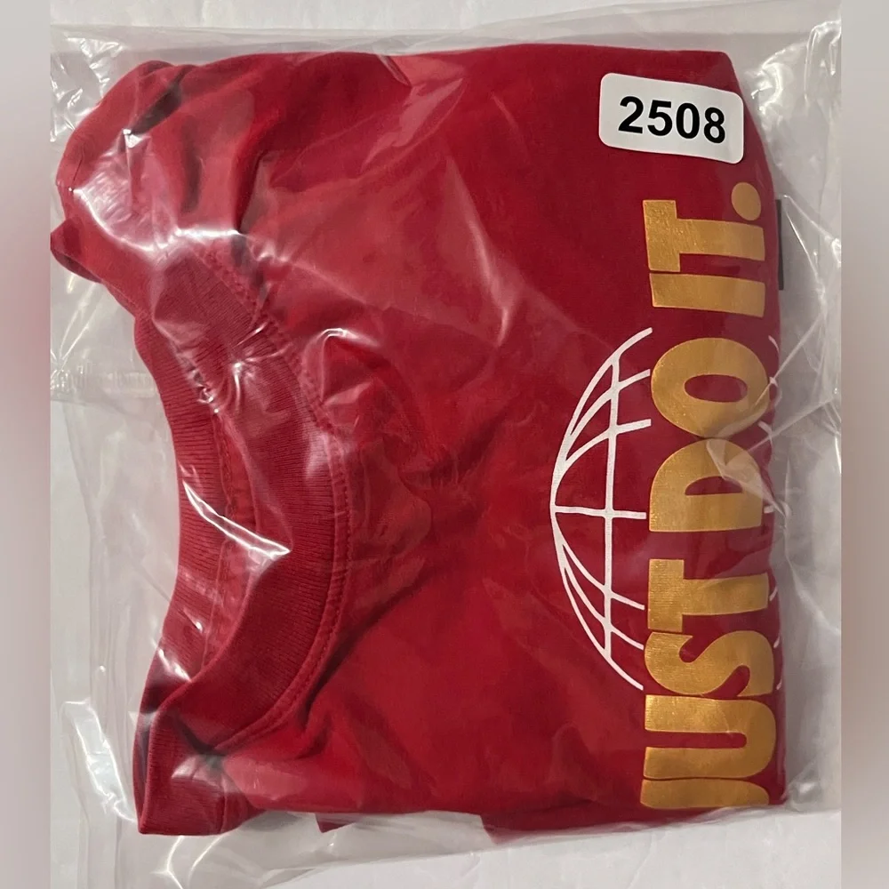 Nike Just‎ Do It Logo T Shirt Kids XL Red Gold Foil Graphic Short Sleeve Tee
